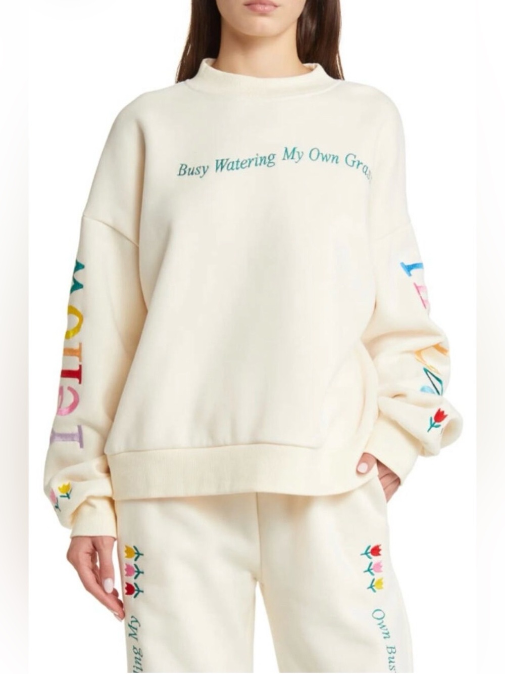 Yellow The Label Busy Watering My Own Grass Embroidered Crewneck Sweatshirt XS